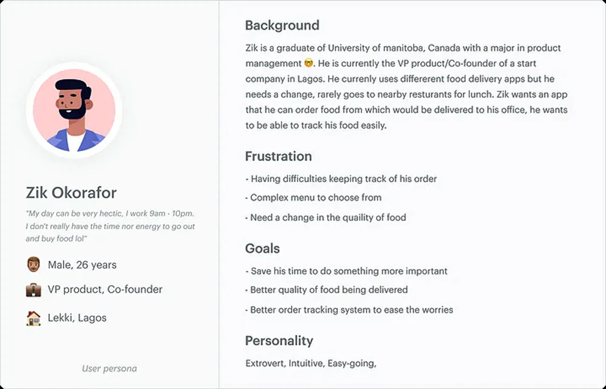 User persona built from survey and interview data