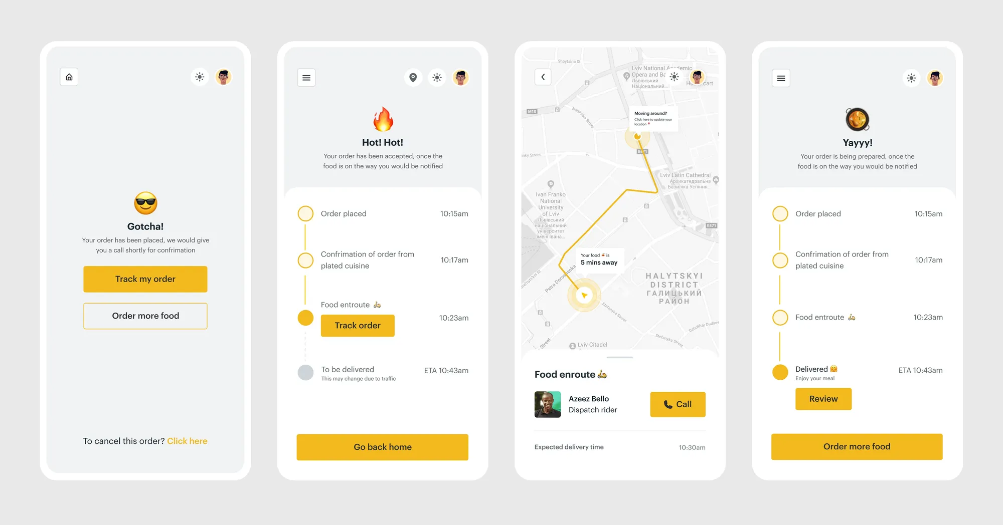 Order tracking screens with rider map