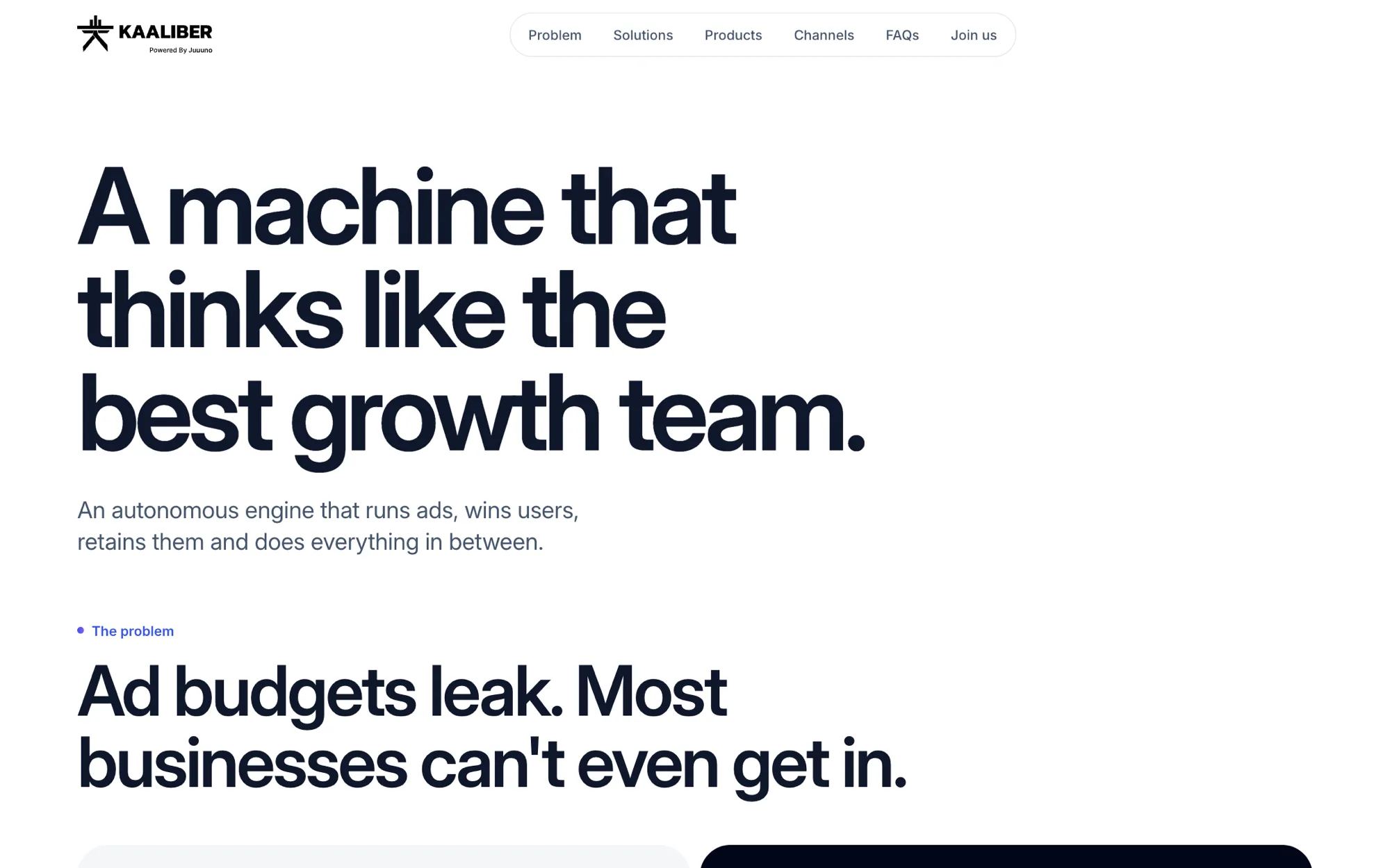 Kaaliber website hero: A machine that thinks like the best growth team
