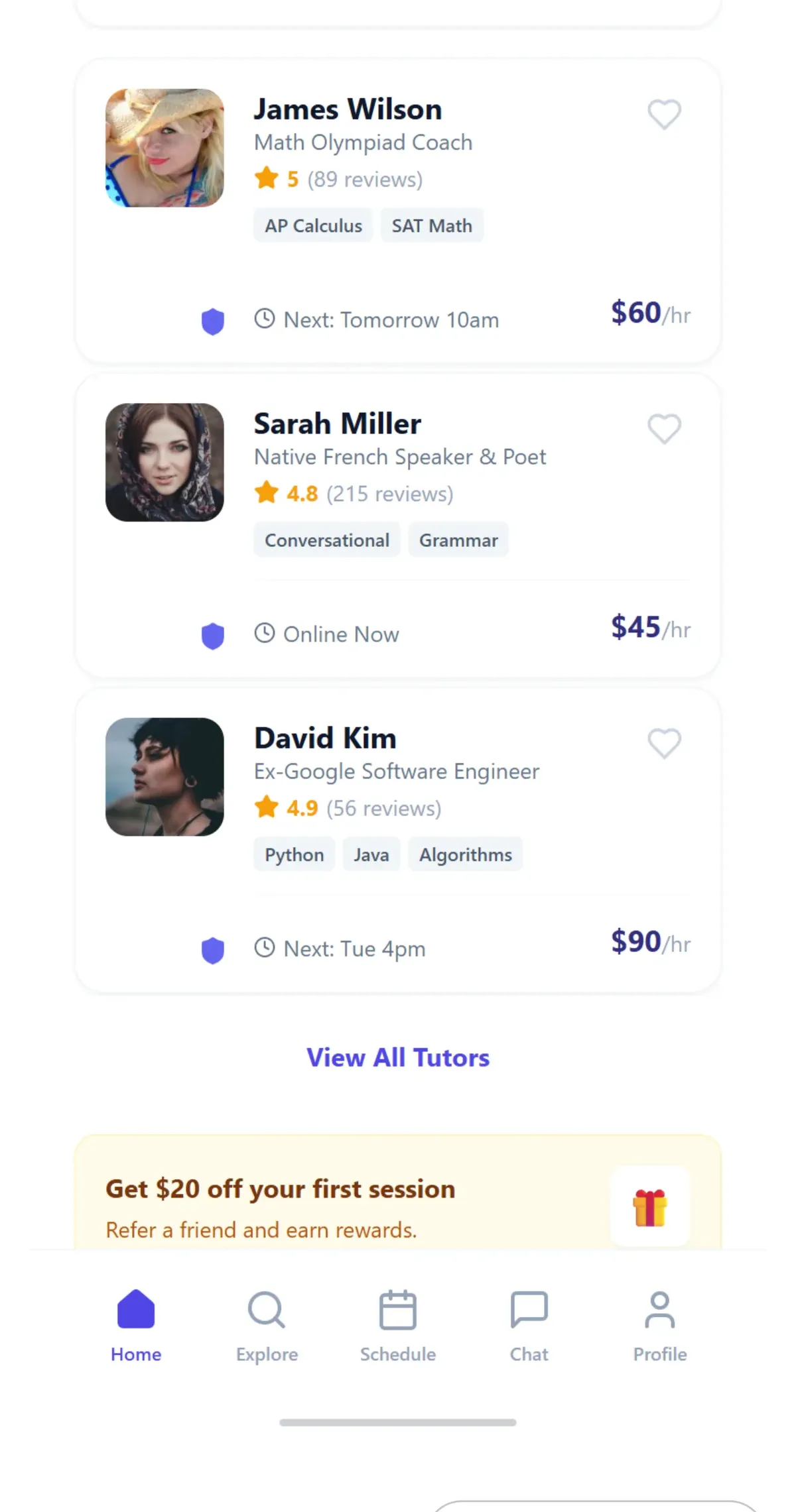 Sapience One tutor listing