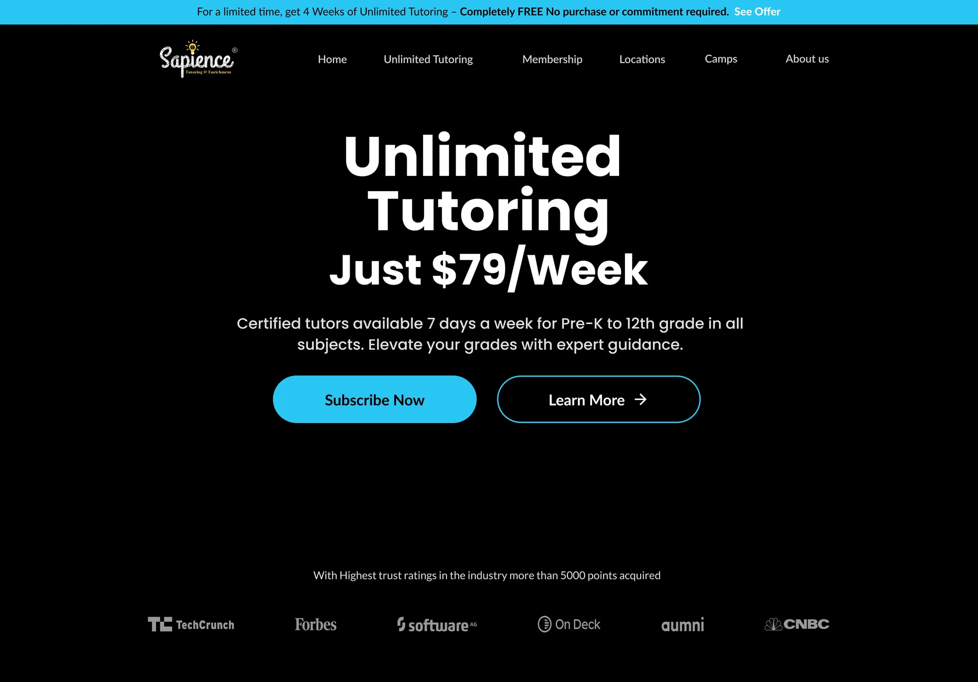 Sapience marketing website home page
